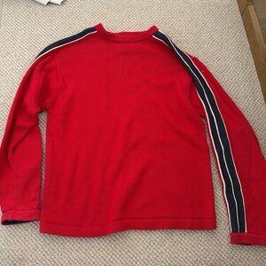 GAP Red Crewneck Sweater with Black and White Stripes